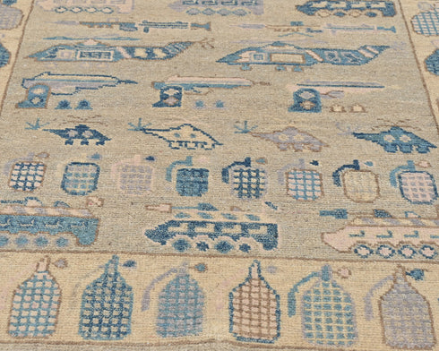 3x5 Gray Kuba Afghan Hand Knotted Wool Area Rug